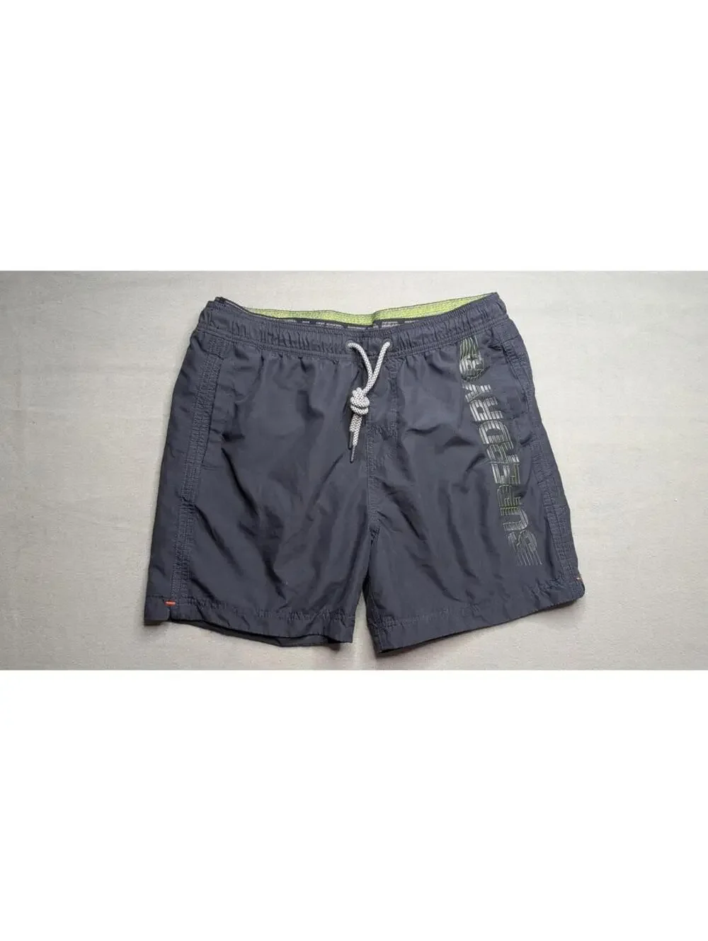 Superdry Swim Shorts Mens Large Black Elastic Waist Lined Trunks Pockets